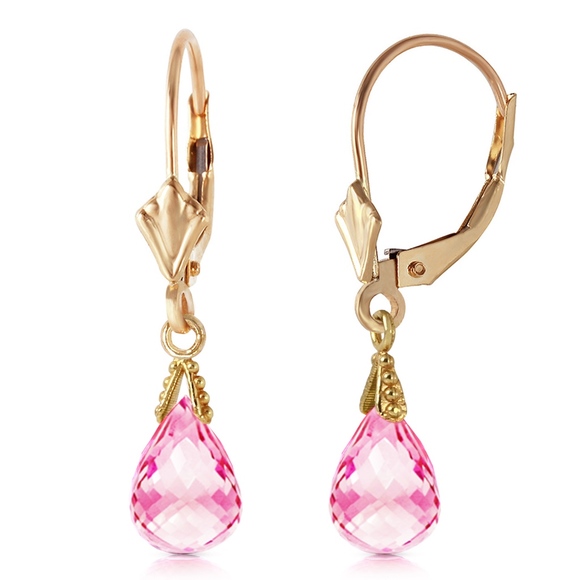 Galaxy Gold Products Jewelry - 14K. GOLD LEVERBACK EARRING  BRIOLETTE Pink Topaz